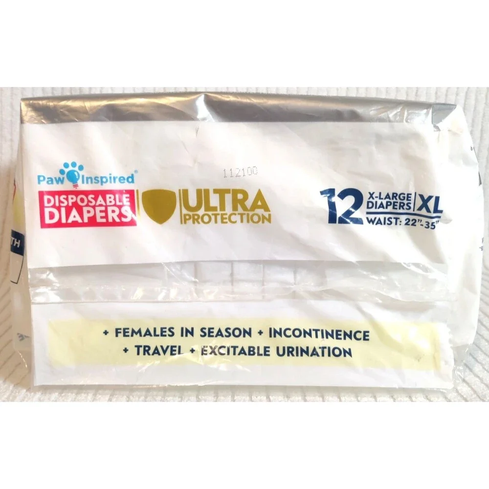 Paw Inspired Dog Diapers Female 12ct,Disposable, Dogs in Heat, Excitable XL -NEW